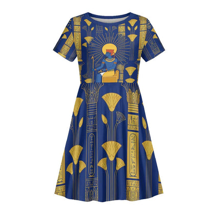 Amun Kid Short Sleeve Dress Ancient Egyptian Hieroglyphic, Pharaoh and Scarab - African Pride