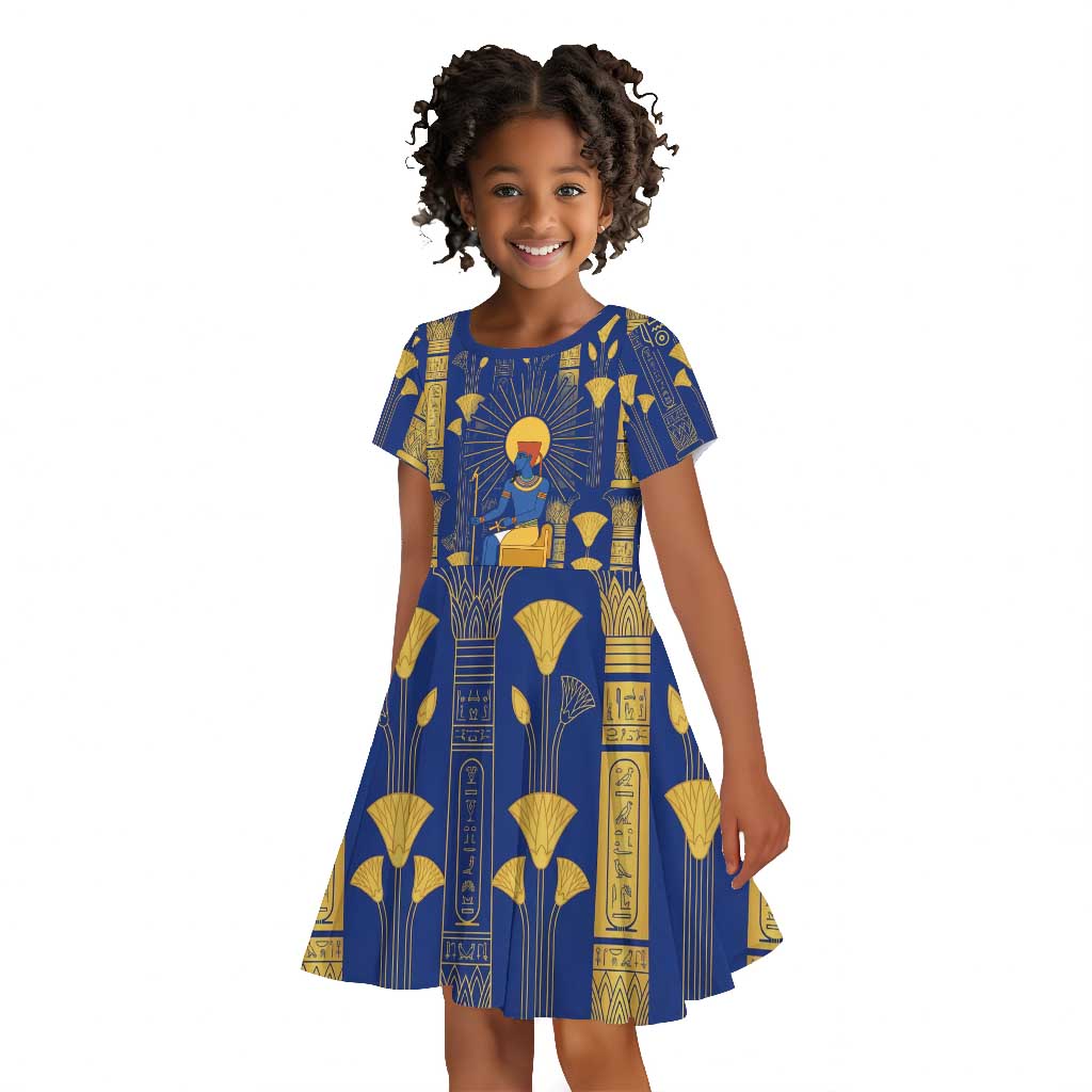 Amun Kid Short Sleeve Dress Ancient Egyptian Hieroglyphic, Pharaoh and Scarab - African Pride