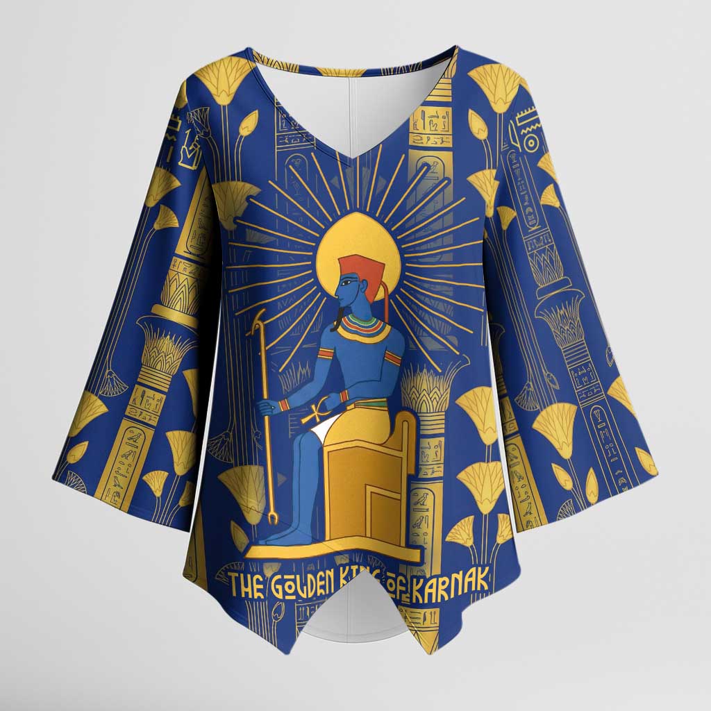 Amun Kimono Sleeve Blouse Ancient Egyptian Hieroglyphic, Pharaoh and Scarab - African Pride