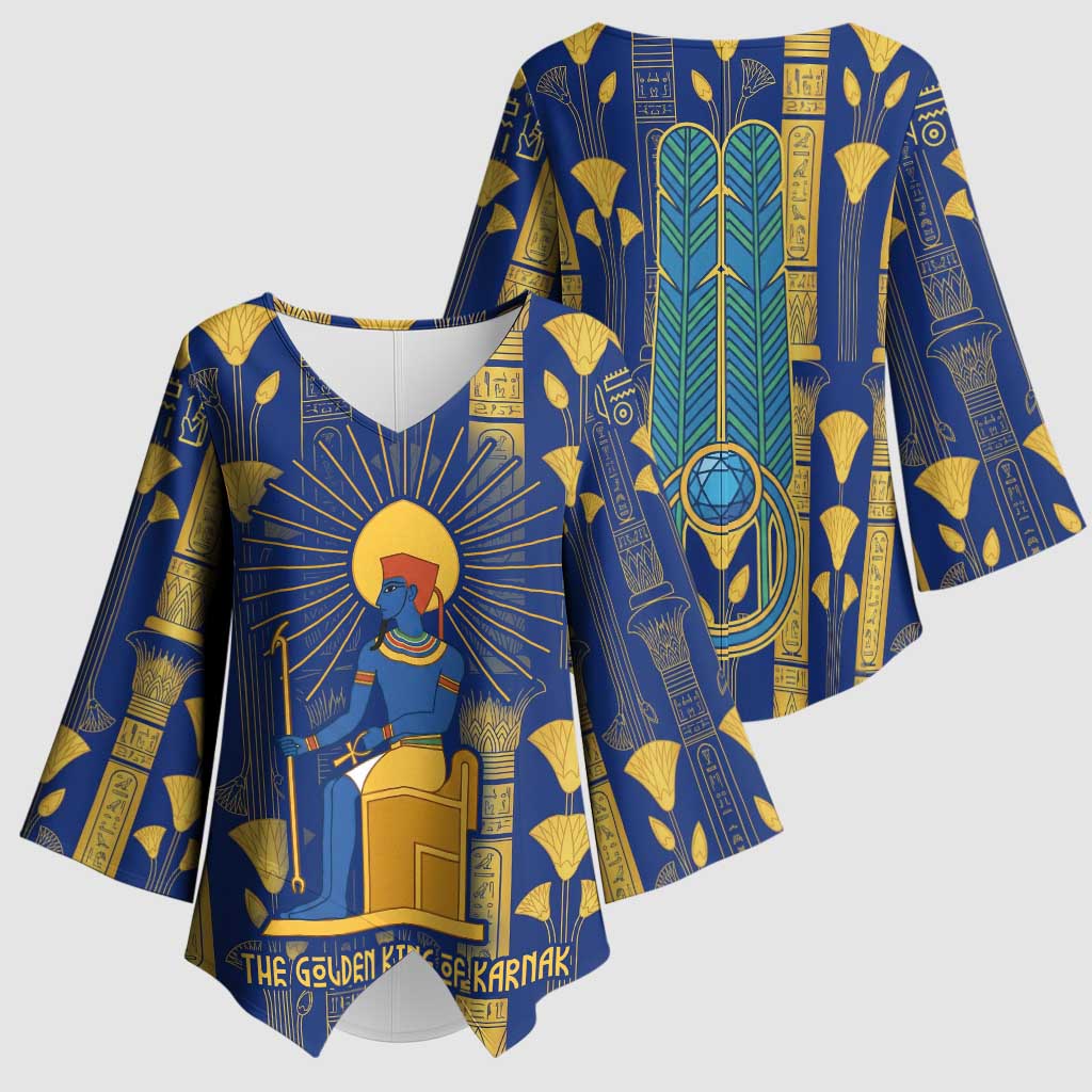 Amun Kimono Sleeve Blouse Ancient Egyptian Hieroglyphic, Pharaoh and Scarab - African Pride