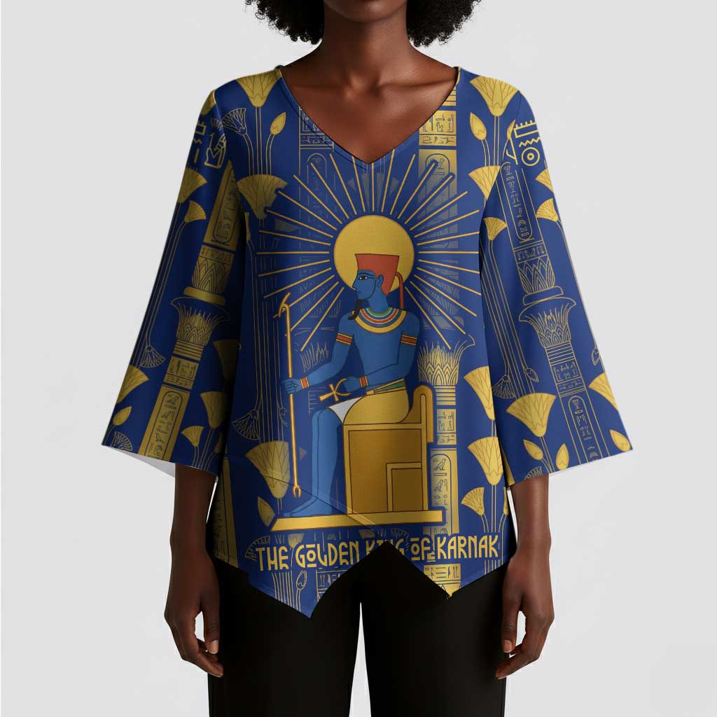 Amun Kimono Sleeve Blouse Ancient Egyptian Hieroglyphic, Pharaoh and Scarab - African Pride