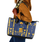 Amun Leather Tote Bag Ancient Egyptian Hieroglyphic, Pharaoh and Scarab - African Pride