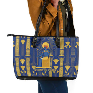 Amun Leather Tote Bag Ancient Egyptian Hieroglyphic, Pharaoh and Scarab - African Pride