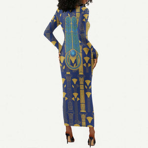 Amun Long Sleeve Bodycon Dress Ancient Egyptian Hieroglyphic, Pharaoh and Scarab - African Pride