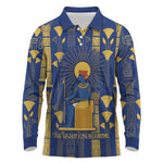 Amun Long Sleeve Polo Shirt Ancient Egyptian Hieroglyphic, Pharaoh and Scarab - African Pride