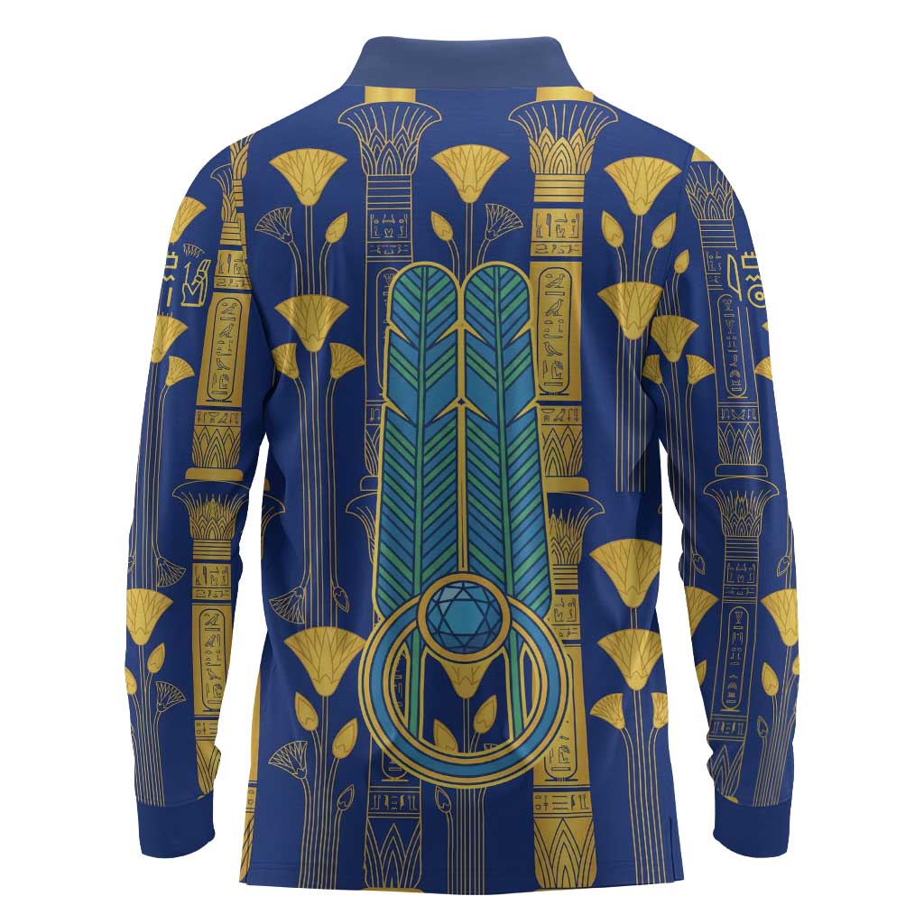 Amun Long Sleeve Polo Shirt Ancient Egyptian Hieroglyphic, Pharaoh and Scarab - African Pride