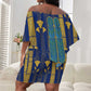 Amun Off Shoulder Short Dress Ancient Egyptian Hieroglyphic, Pharaoh and Scarab - African Pride