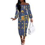 Amun Off The Shoulder Long Sleeve Dress Ancient Egyptian Hieroglyphic, Pharaoh and Scarab - African Pride