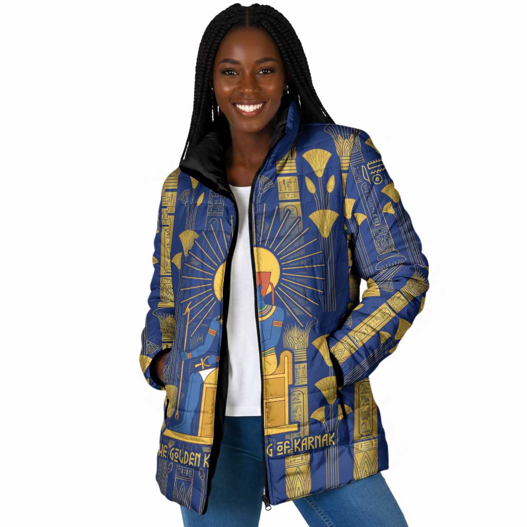 Amun Padded Jacket Ancient Egyptian Hieroglyphic, Pharaoh and Scarab - African Pride