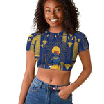 Amun Raglan Cropped T shirt Ancient Egyptian Hieroglyphic, Pharaoh and Scarab - African Pride