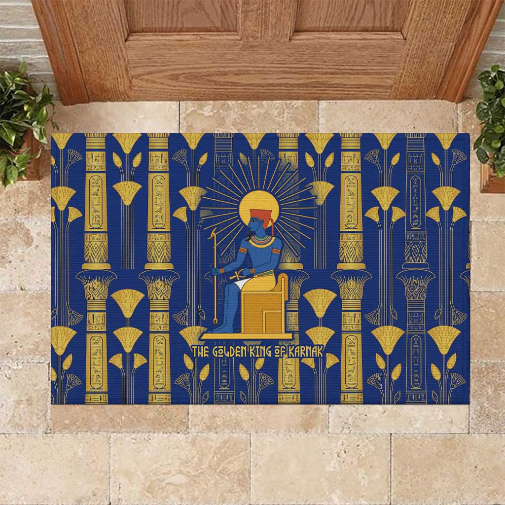 Amun Rubber Doormat Ancient Egyptian Hieroglyphic, Pharaoh and Scarab - African Pride