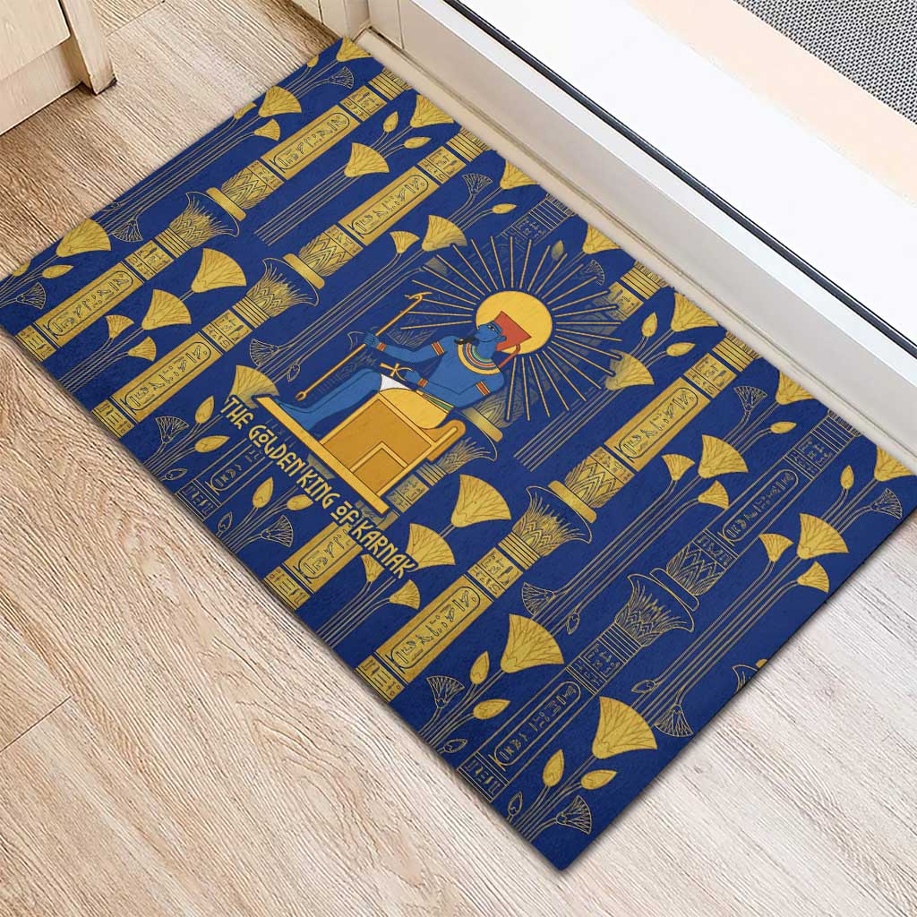 Amun Rubber Doormat Ancient Egyptian Hieroglyphic, Pharaoh and Scarab - African Pride