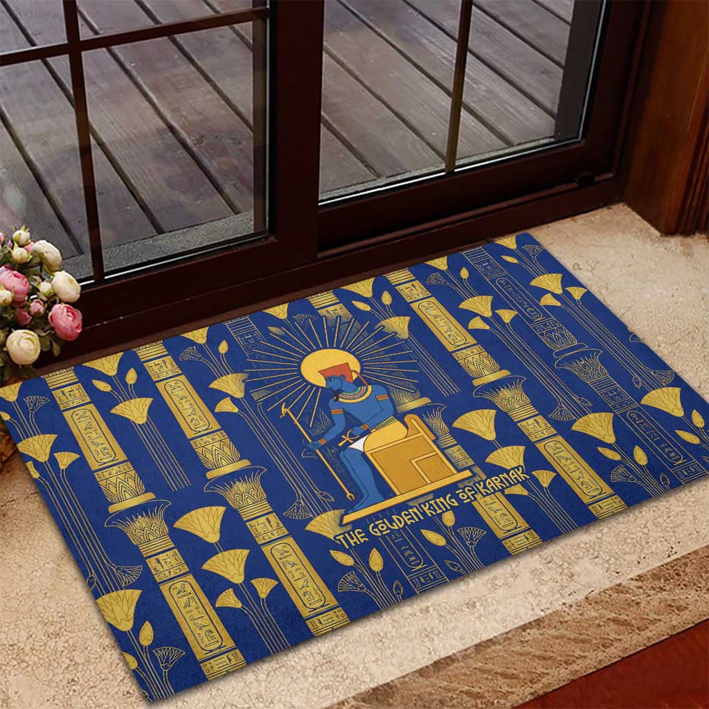 Amun Rubber Doormat Ancient Egyptian Hieroglyphic, Pharaoh and Scarab - African Pride