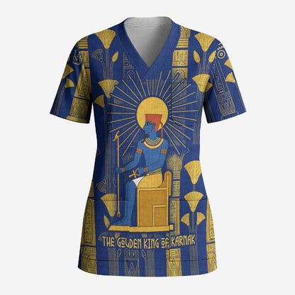Amun Scrub Top Ancient Egyptian Hieroglyphic, Pharaoh and Scarab - African Pride