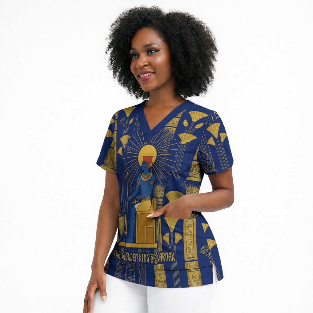 Amun Scrub Top Ancient Egyptian Hieroglyphic, Pharaoh and Scarab - African Pride