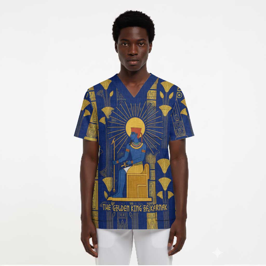 Amun Scrub Top Ancient Egyptian Hieroglyphic, Pharaoh and Scarab - African Pride
