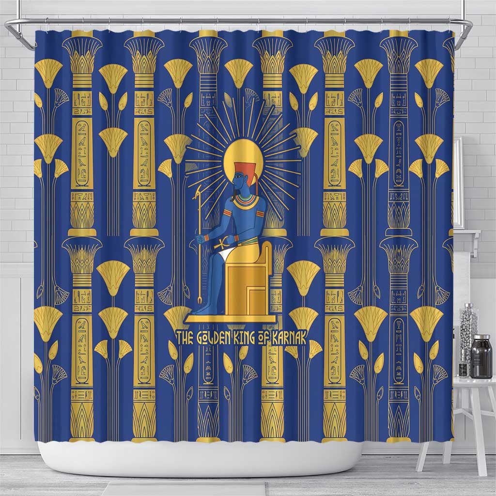 Amun Shower Curtain Ancient Egyptian Hieroglyphic, Pharaoh and Scarab - African Pride