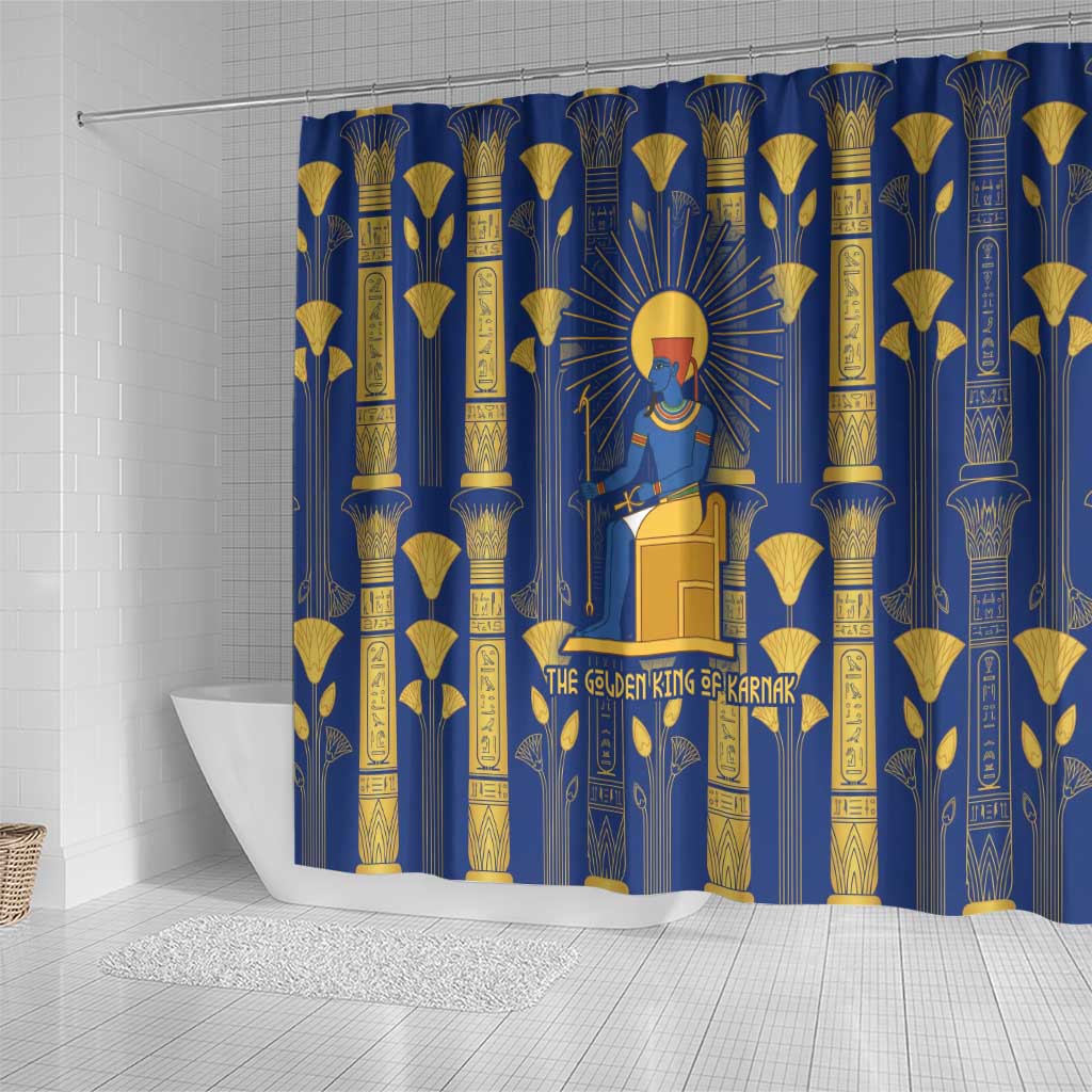 Amun Shower Curtain Ancient Egyptian Hieroglyphic, Pharaoh and Scarab - African Pride