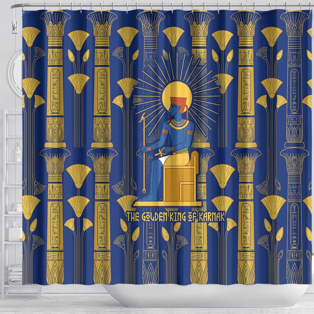 Amun Shower Curtain Ancient Egyptian Hieroglyphic, Pharaoh and Scarab - African Pride