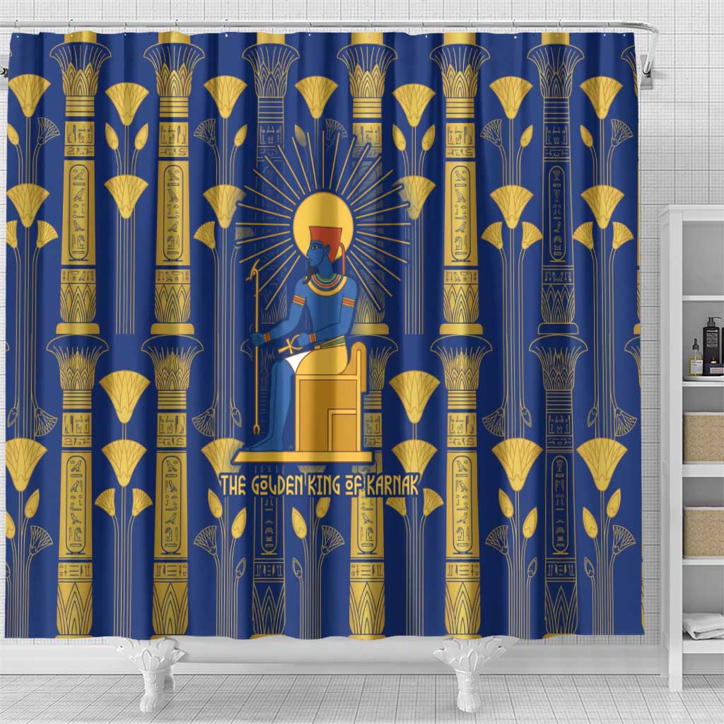 Amun Shower Curtain Ancient Egyptian Hieroglyphic, Pharaoh and Scarab - African Pride