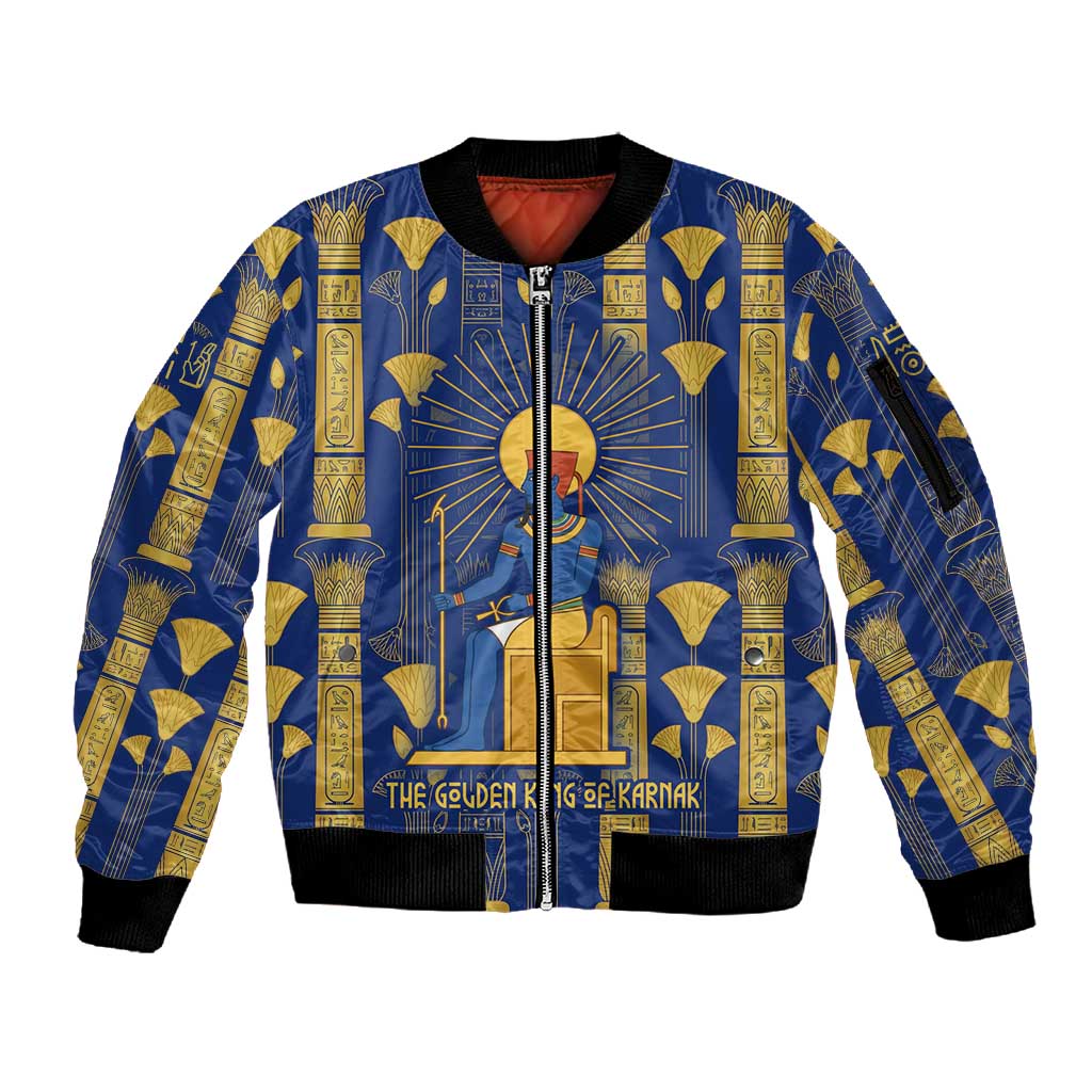 Amun Sleeve Zip Bomber Jacket Ancient Egyptian Hieroglyphic, Pharaoh and Scarab - African Pride