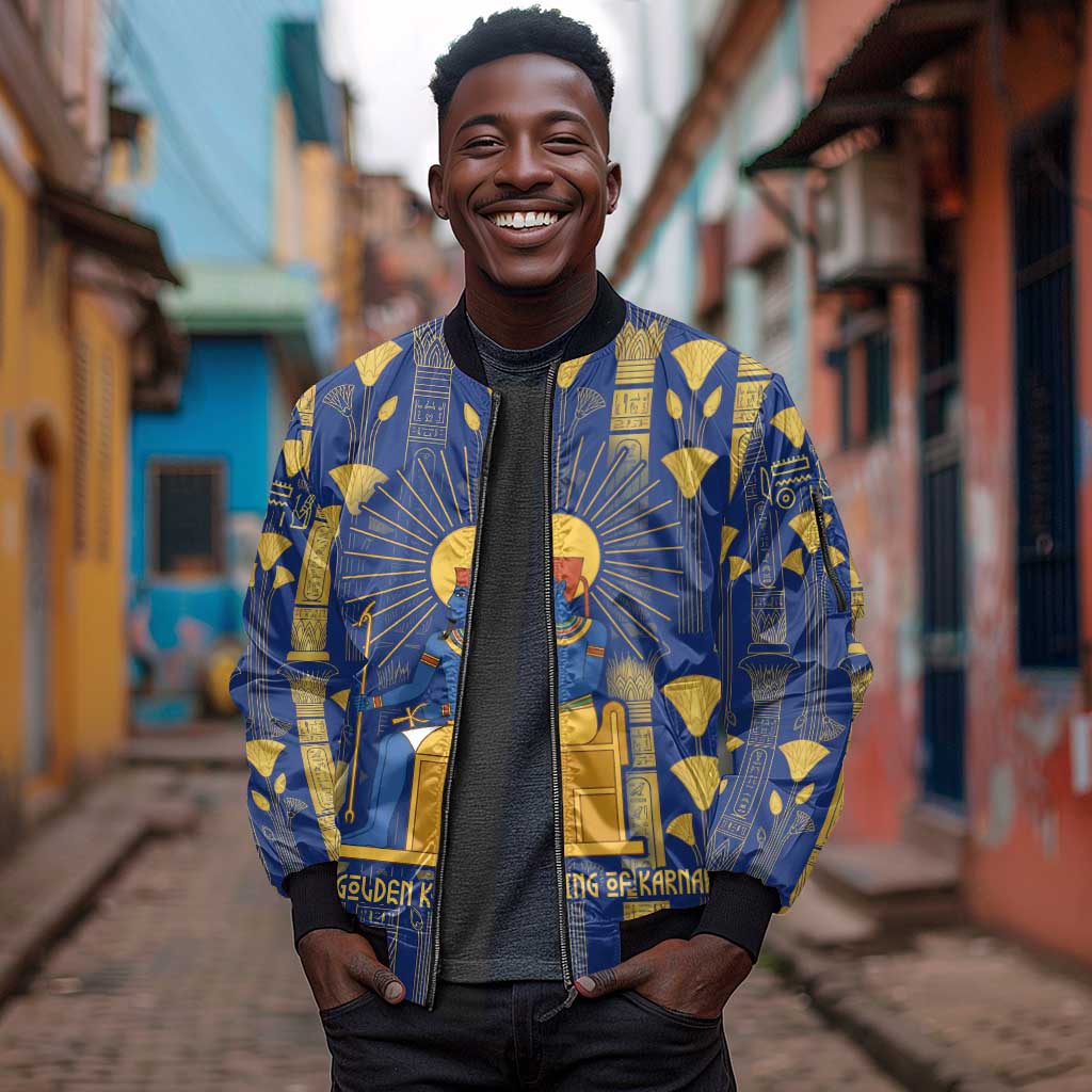 Amun Sleeve Zip Bomber Jacket Ancient Egyptian Hieroglyphic, Pharaoh and Scarab - African Pride