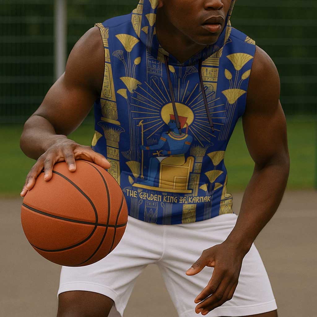 Amun Sleeveless Hoodie Ancient Egyptian Hieroglyphic, Pharaoh and Scarab - African Pride
