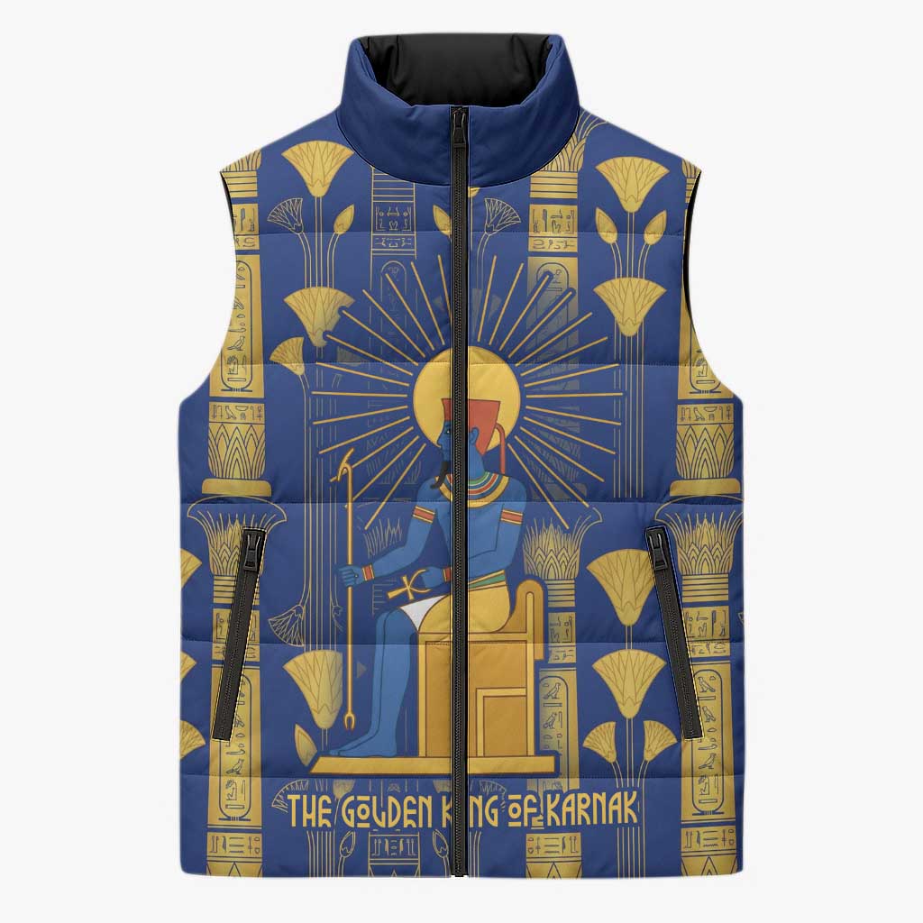Amun Sleeveless Puffer Jacket Ancient Egyptian Hieroglyphic, Pharaoh and Scarab - African Pride
