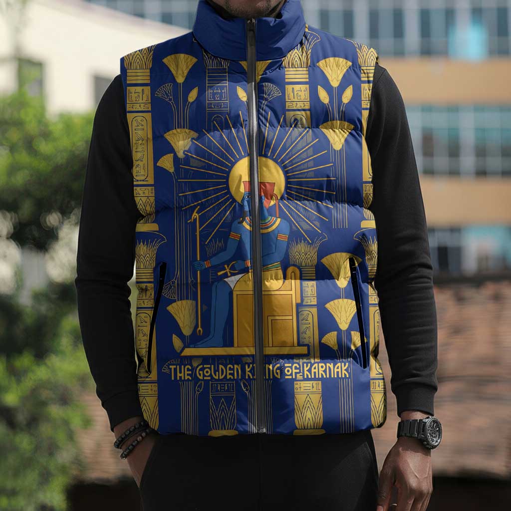 Amun Sleeveless Puffer Jacket Ancient Egyptian Hieroglyphic, Pharaoh and Scarab - African Pride