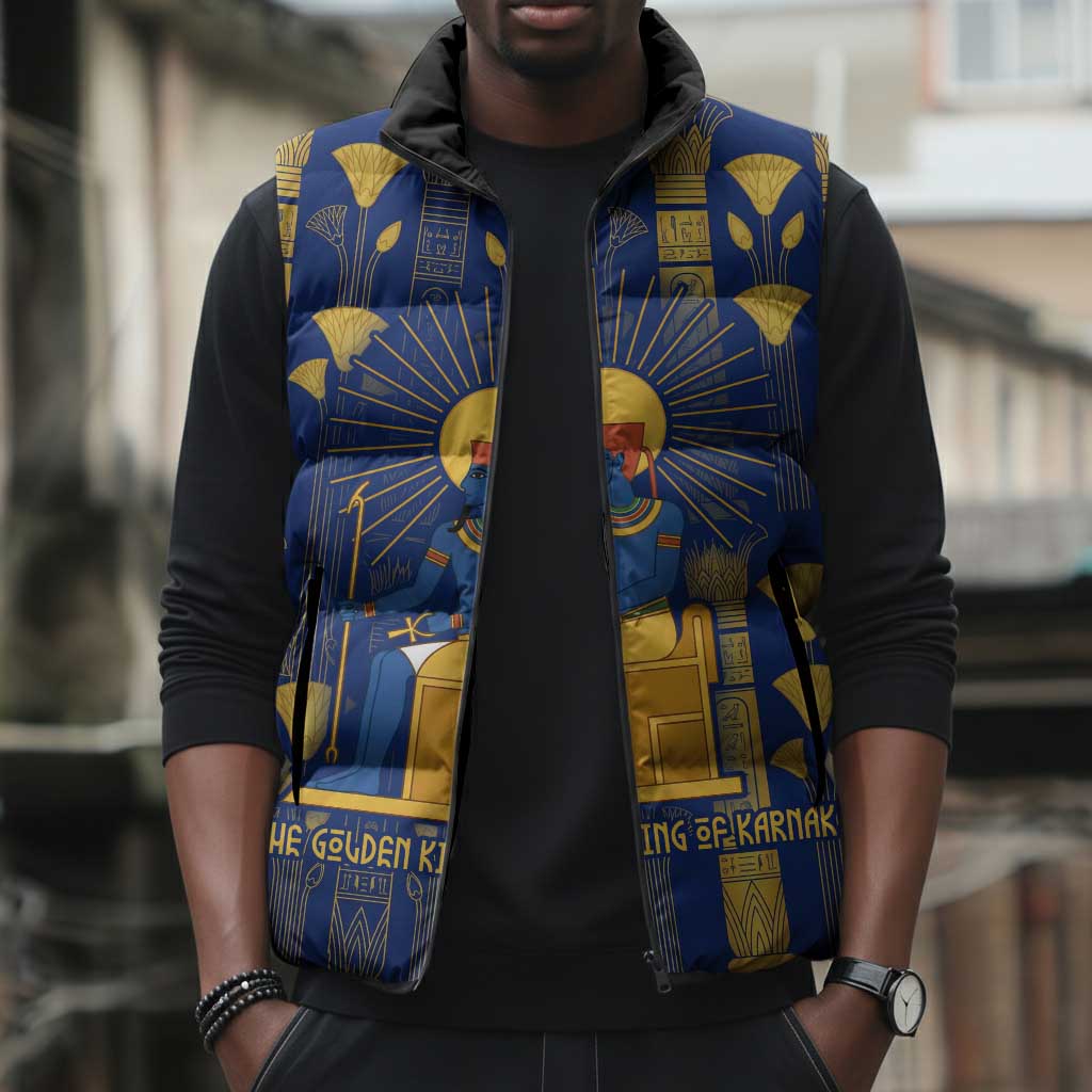 Amun Sleeveless Puffer Jacket Ancient Egyptian Hieroglyphic, Pharaoh and Scarab - African Pride