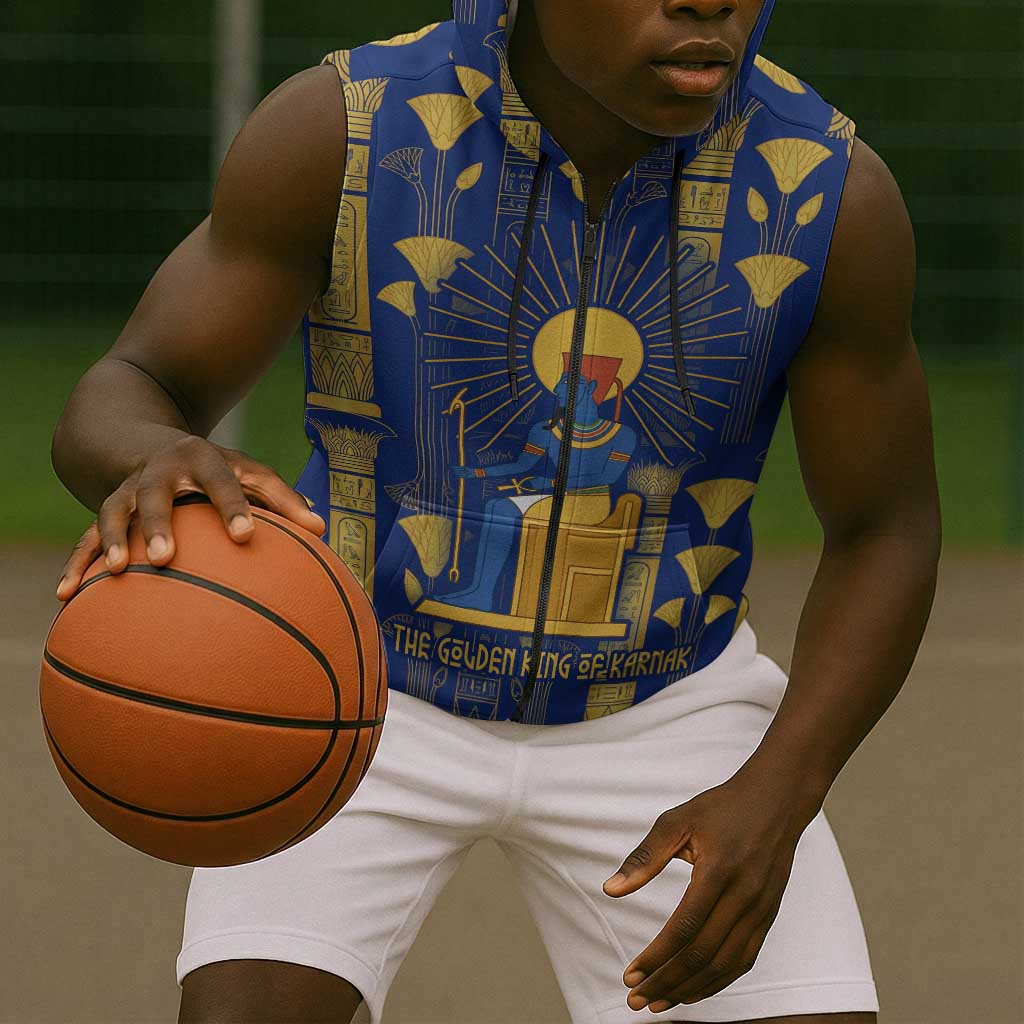 Amun Sleeveless Zip Hoodie Ancient Egyptian Hieroglyphic, Pharaoh and Scarab - African Pride