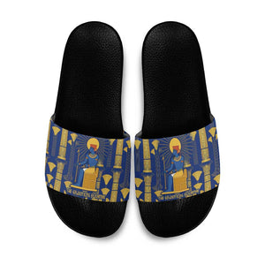 Amun Slide Sandals Ancient Egyptian Hieroglyphic, Pharaoh and Scarab - African Pride