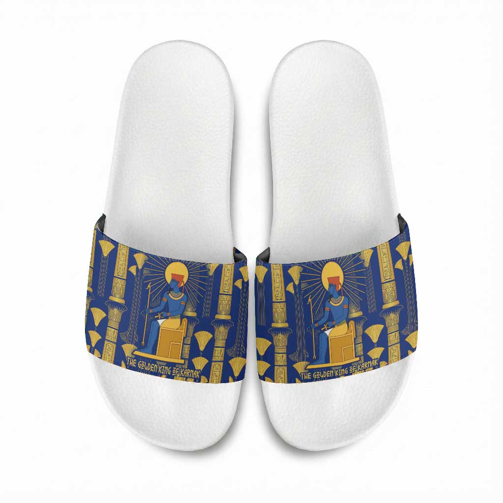 Amun Slide Sandals Ancient Egyptian Hieroglyphic, Pharaoh and Scarab - African Pride