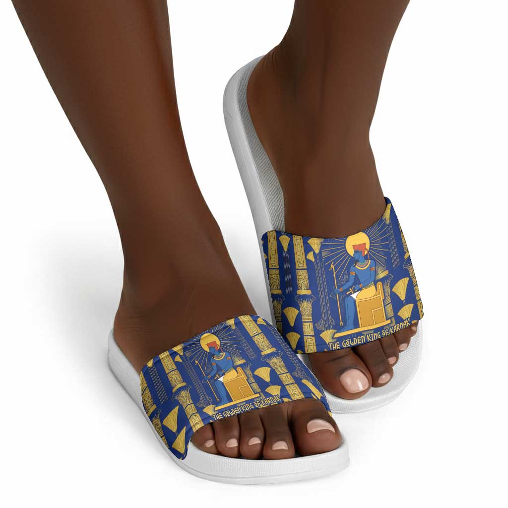 Amun Slide Sandals Ancient Egyptian Hieroglyphic, Pharaoh and Scarab - African Pride