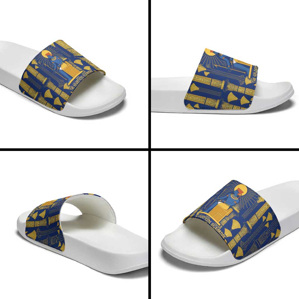 Amun Slide Sandals Ancient Egyptian Hieroglyphic, Pharaoh and Scarab - African Pride