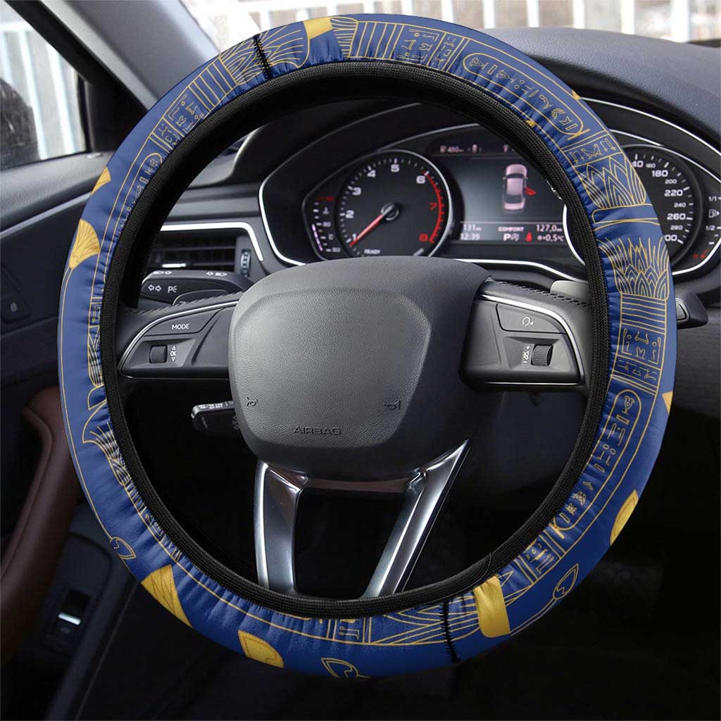 Amun Steering Wheel Cover Ancient Egyptian Hieroglyphic, Pharaoh and Scarab - African Pride
