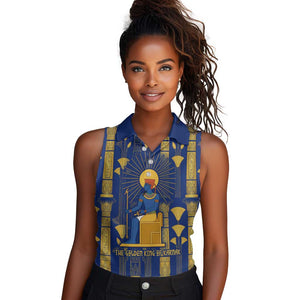 Amun Women Sleeveless Polo Shirt Ancient Egyptian Hieroglyphic, Pharaoh and Scarab - African Pride