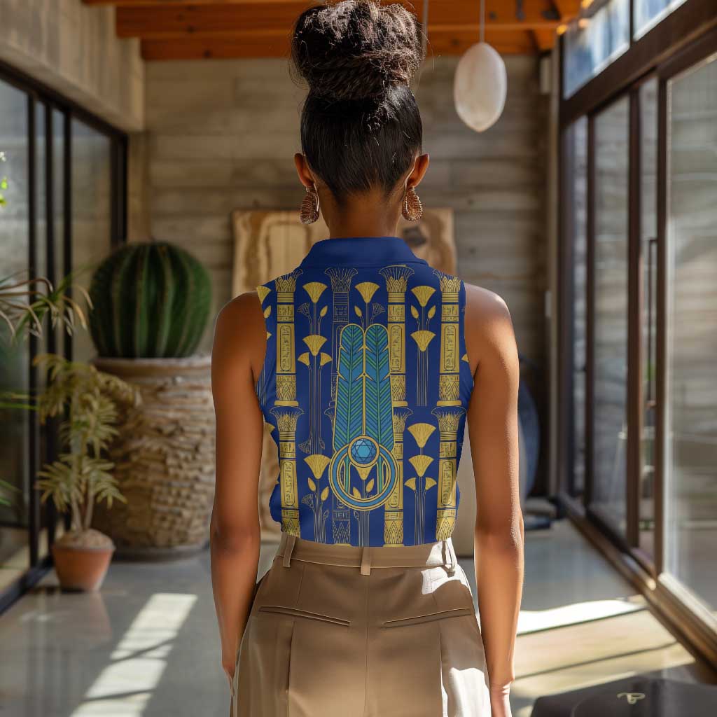 Amun Women Sleeveless Polo Shirt Ancient Egyptian Hieroglyphic, Pharaoh and Scarab - African Pride