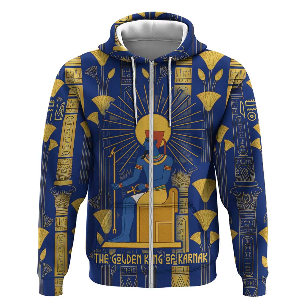 Amun Zip Hoodie Ancient Egyptian Hieroglyphic, Pharaoh and Scarab - African Pride