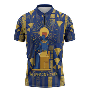 Amun Zipper Polo Shirt Ancient Egyptian Hieroglyphic, Pharaoh and Scarab - African Pride