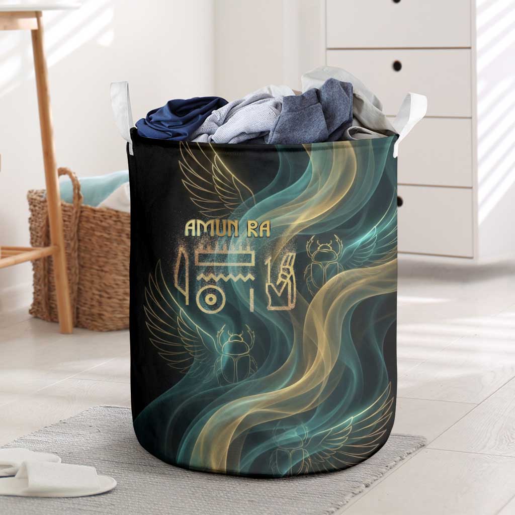 Amun Ancient Egyptian Laundry Basket with Mystical Smoke Swirl Pattern, Fiery Ram Head, and Hieroglyphic - African Pride
