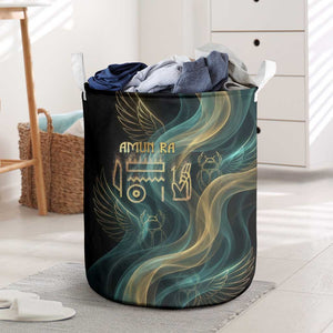 Amun Ancient Egyptian Laundry Basket with Mystical Smoke Swirl Pattern, Fiery Ram Head, and Hieroglyphic - African Pride