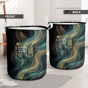 Amun Ancient Egyptian Laundry Basket with Mystical Smoke Swirl Pattern, Fiery Ram Head, and Hieroglyphic - African Pride