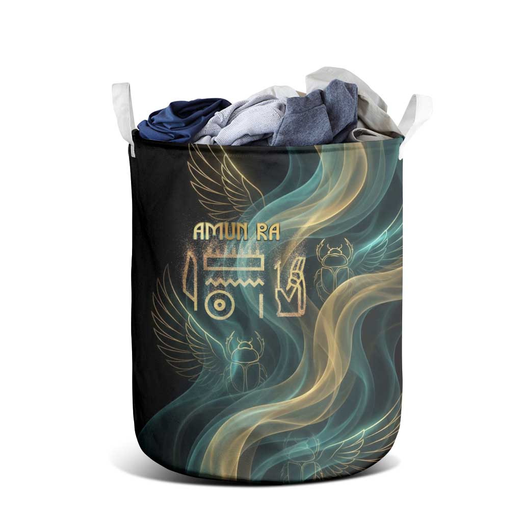 Amun Ancient Egyptian Laundry Basket with Mystical Smoke Swirl Pattern, Fiery Ram Head, and Hieroglyphic - African Pride