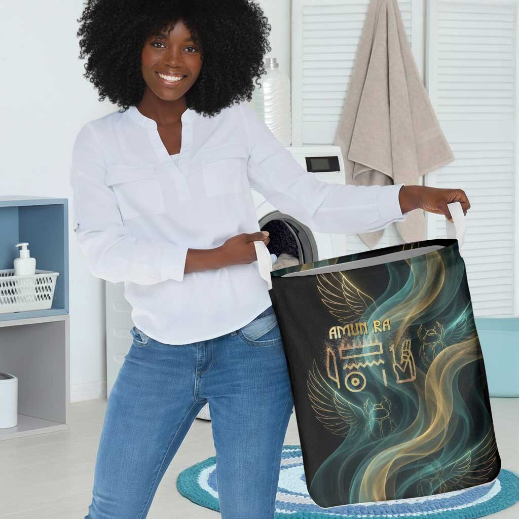 Amun Ancient Egyptian Laundry Basket with Mystical Smoke Swirl Pattern, Fiery Ram Head, and Hieroglyphic - African Pride
