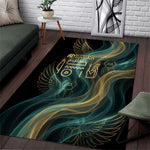Amun Ancient Egyptian Area Rug with Mystical Smoke Swirl Pattern, Fiery Ram Head, and Hieroglyphic - African Pride