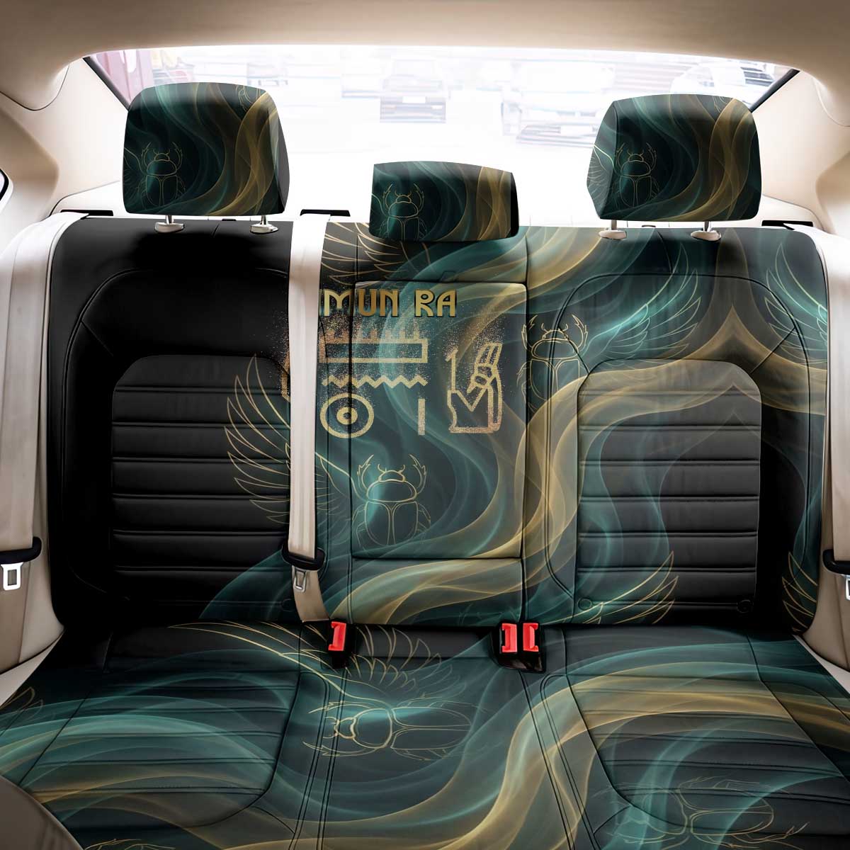 Amun Ancient Egyptian Back Car Seat Cover with Mystical Smoke Swirl Pattern, Fiery Ram Head, and Hieroglyphic - African Pride