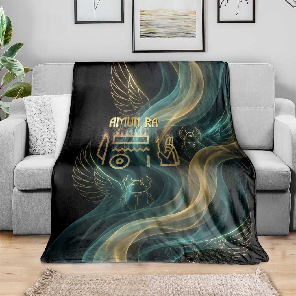 Amun Ancient Egyptian Blanket with Mystical Smoke Swirl Pattern, Fiery Ram Head, and Hieroglyphic - African Pride