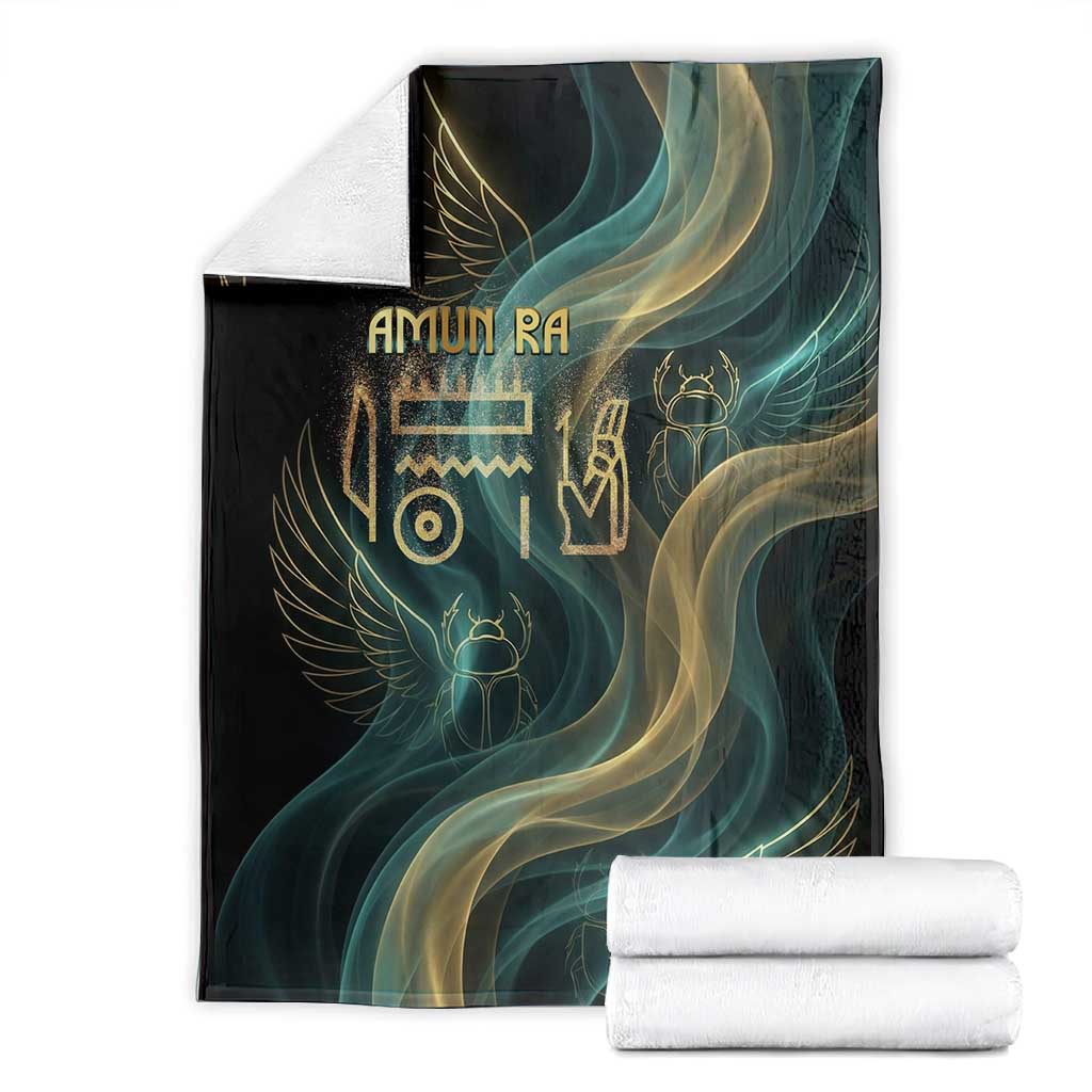 Amun Ancient Egyptian Blanket with Mystical Smoke Swirl Pattern, Fiery Ram Head, and Hieroglyphic - African Pride