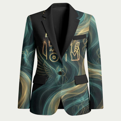 Amun Ancient Egyptian Blazer with Mystical Smoke Swirl Pattern, Fiery Ram Head, and Hieroglyphic - African Pride